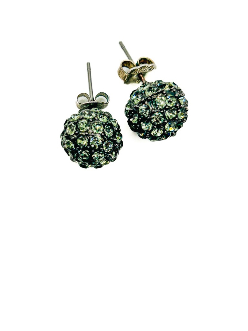 Crystal Pavé Ball Stud Earrings 10mm Olive Green